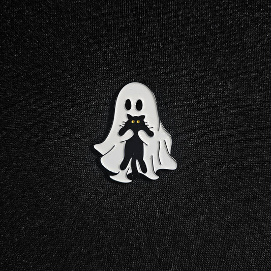 Ghost with Cat Halloween Enamel Pin