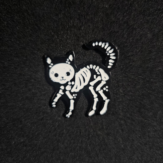 Skeleton Cat Halloween Enamel Pin