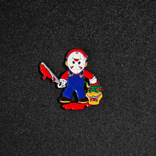 Mario with Jason Mask and Bowser Head Enamel Pin
